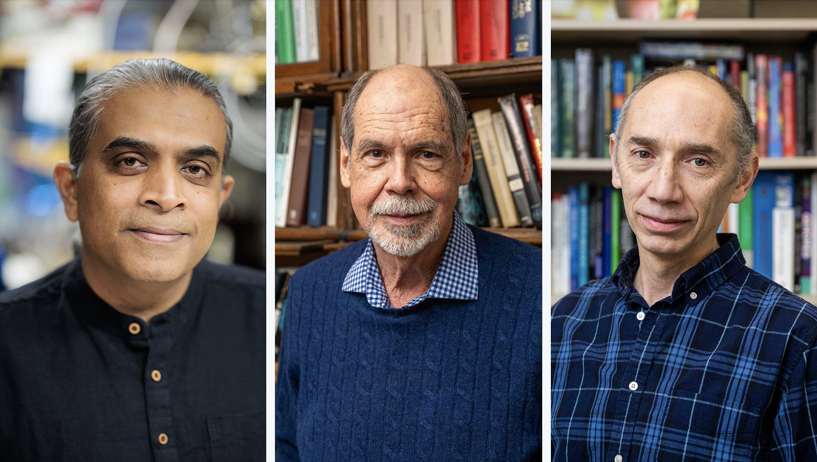 AAAS Fellows Siddharth Ramachandran (from left), physicist Bradley Lee Roberts, and biologist Daniel Segrè